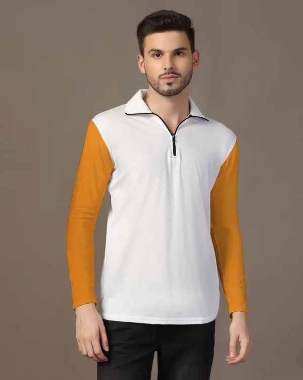 Mustard_Cotton_Blend_Polo_Neck_Full_Sleeve_T_Shirt_For_Men