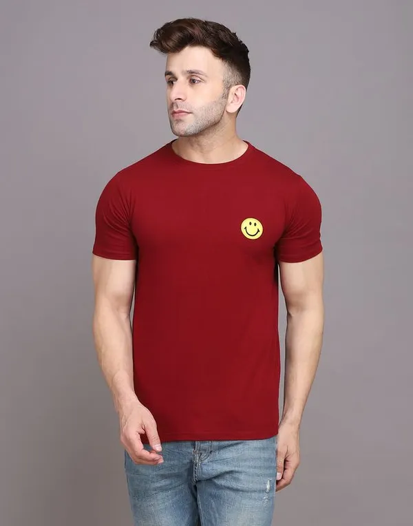 Maroon_Cotton_Blend_Round_Neck_Half_Sleeve_T_Shirt_For_Men