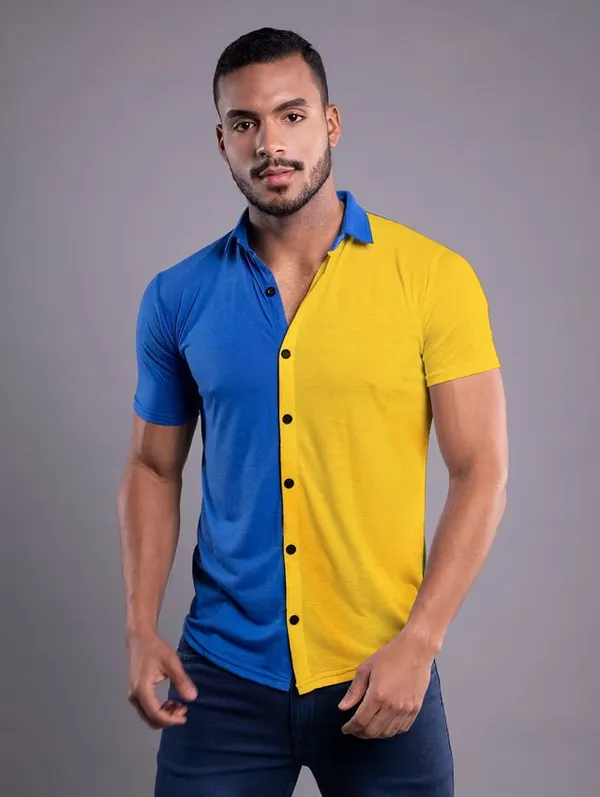 Blue_&_Yellow_Cotton_Blend_Spread_Collar_Half_Sleeve_Shirt_For_Men