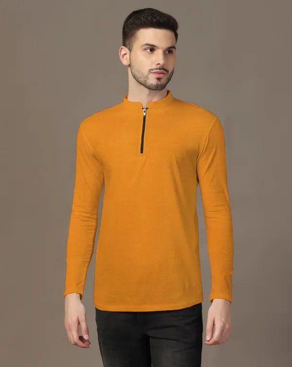 Mustard_Cotton_Blend_Mandarin_Collar_Full_Sleeve_T_Shirt_For_Men