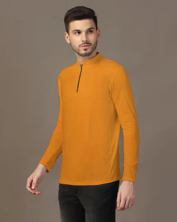 Mustard_Cotton_Blend_Mandarin_Collar_Full_Sleeve_T_Shirt_For_Men