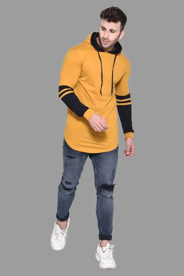 Mustard_&_Black_Cotton_Blend_Hooded_Neck_Full_Sleeve_T_Shirt_For_Men