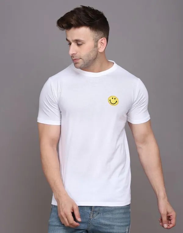 White_Cotton_Blend_Round_Neck_Half_Sleeve_T_Shirt_For_Men
