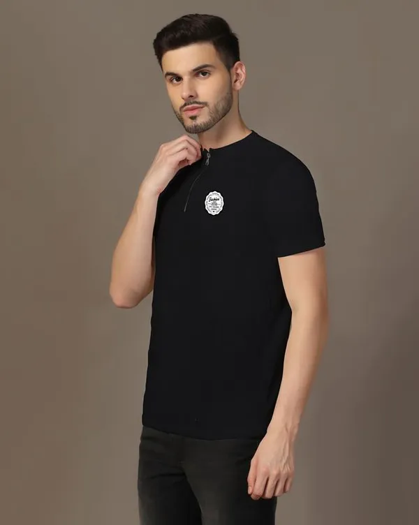 Black_Cotton_Blend_Mandarin_Collar_Half_Sleeve_T_Shirt_For_Men