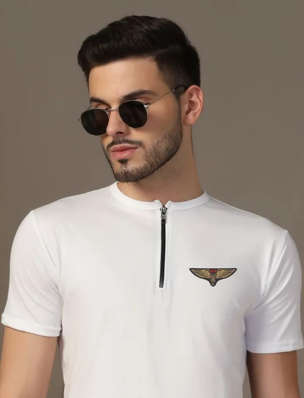 White_Cotton_Blend_Mandarin_Collar_Half_Sleeve_T_Shirt_For_Men