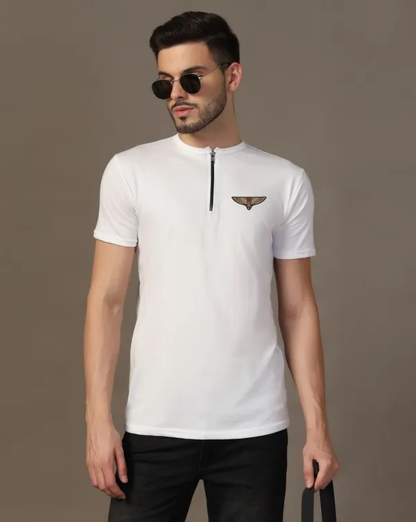 White_Cotton_Blend_Mandarin_Collar_Half_Sleeve_T_Shirt_For_Men