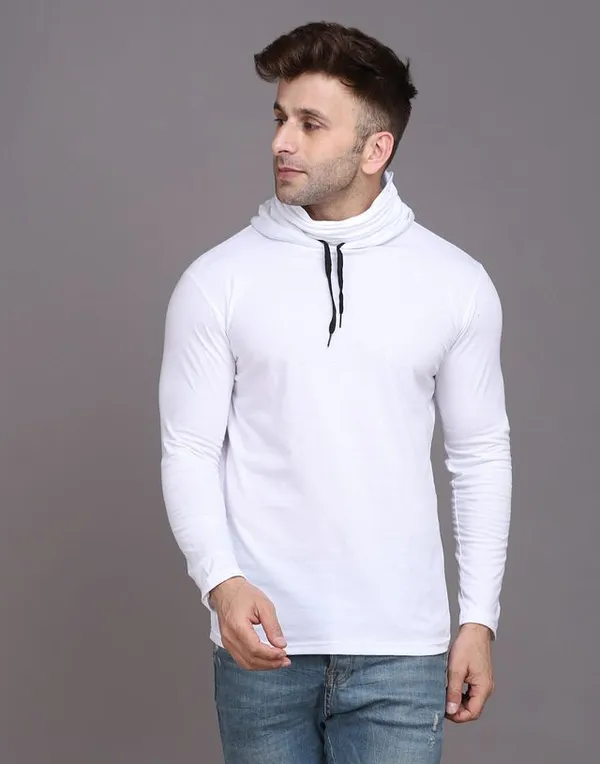 White_Cotton_Blend_Hooded_Neck_Full_Sleeve_T_Shirt_For_Men
