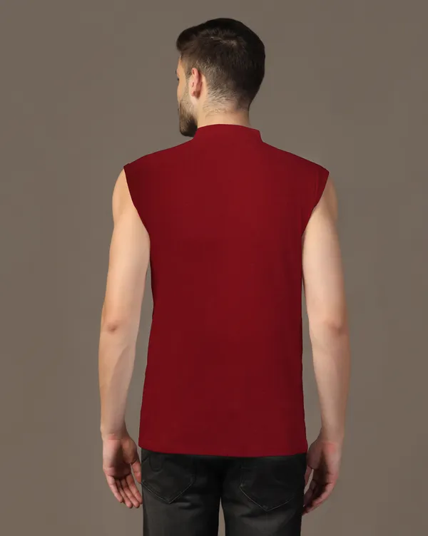 Maroon_Cotton_Blend_Mandarin_Collar_Sleeveless_T_Shirt_For_Men
