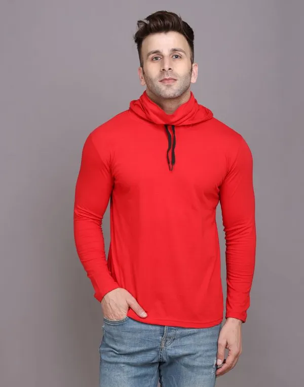 Red_Cotton_Blend_Hooded_Neck_Full_Sleeve_T_Shirt_For_Men