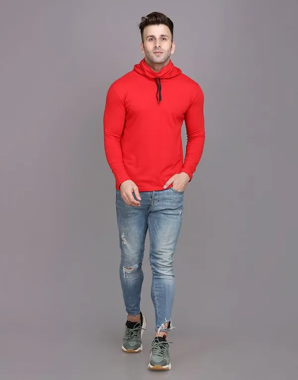 Red_Cotton_Blend_Hooded_Neck_Full_Sleeve_T_Shirt_For_Men