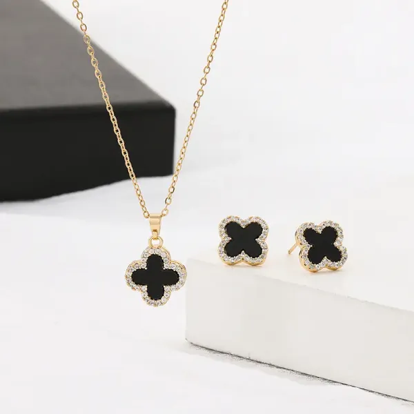 Multicolor_Studded_Necklace_Earrings_Set_Designer_Four_Leaf_Jewelry_Set_For_Women