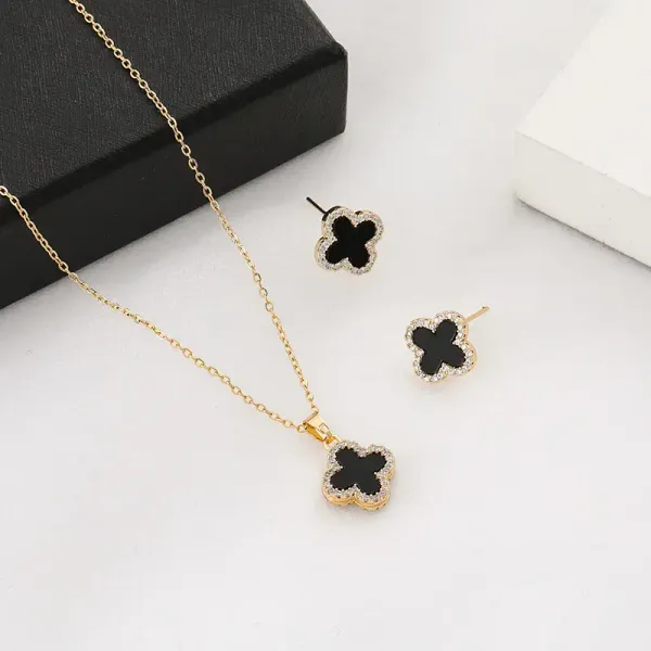 Multicolor_Studded_Necklace_Earrings_Set_Designer_Four_Leaf_Jewelry_Set_For_Women