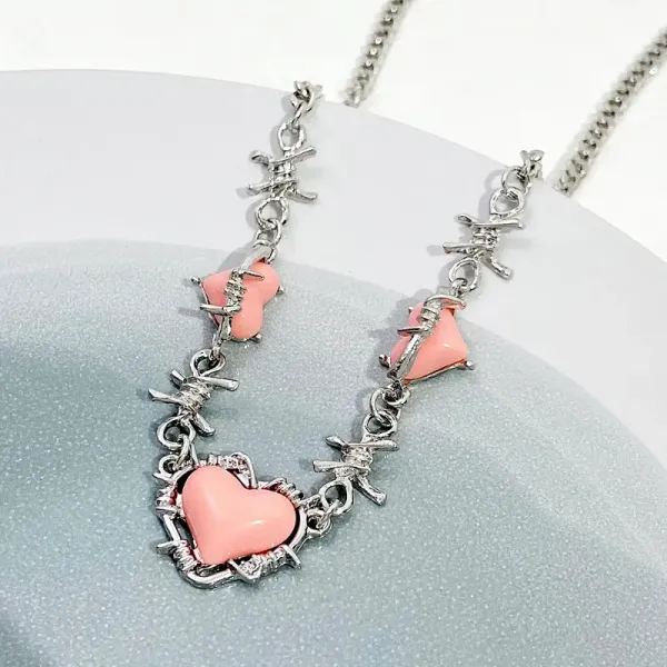 Pink_Trending_Geometric_Thorns_Heart_Necklace_For_Women
