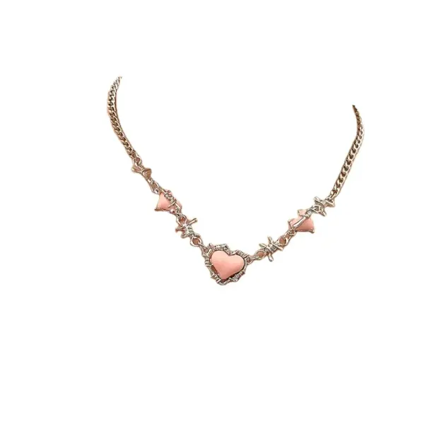Pink_Trending_Geometric_Thorns_Heart_Necklace_For_Women