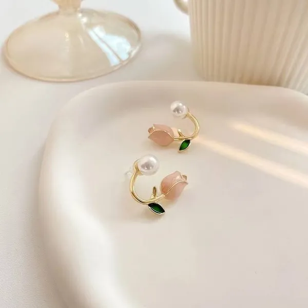 Multicolor_Pink_Tulip_Flower_Pearl_Earrings_For_Women