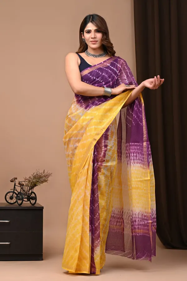 Yellow_Soft_Kota_doriya_Bagru_Print_Sarees_For_Women