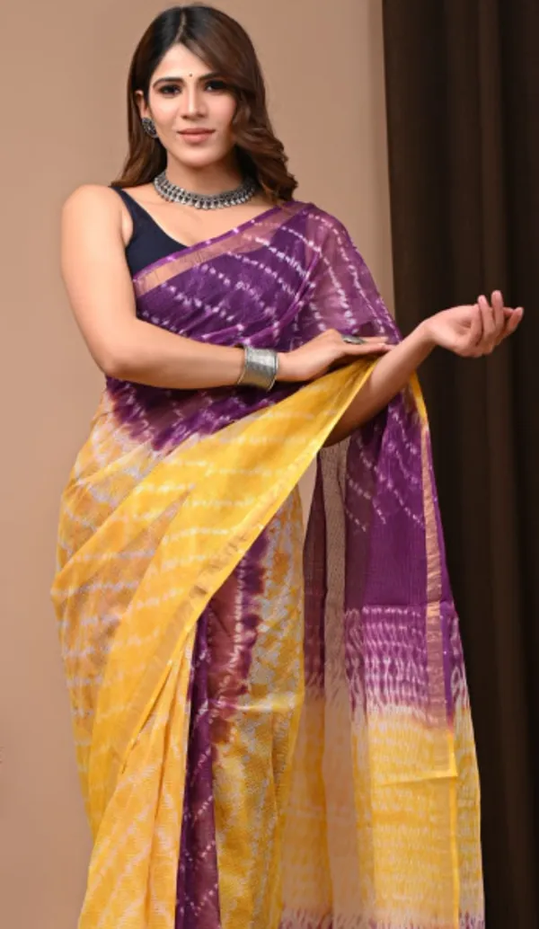 Yellow_Soft_Kota_doriya_Bagru_Print_Sarees_For_Women