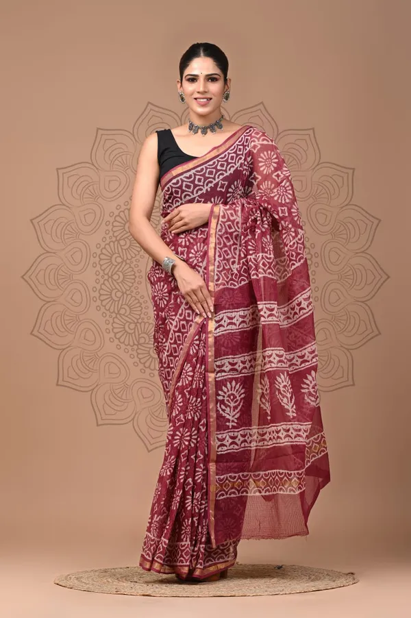 Red_Soft_Kota_doriya_Bagru_Print_Sarees_For_Women