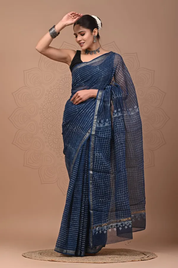 Blue_Soft_Kota_doriya_Bagru_Print_Sarees_For_Women