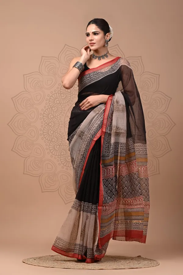 Black_Soft_Kota_doriya_Bagru_Print_Sarees_For_Women