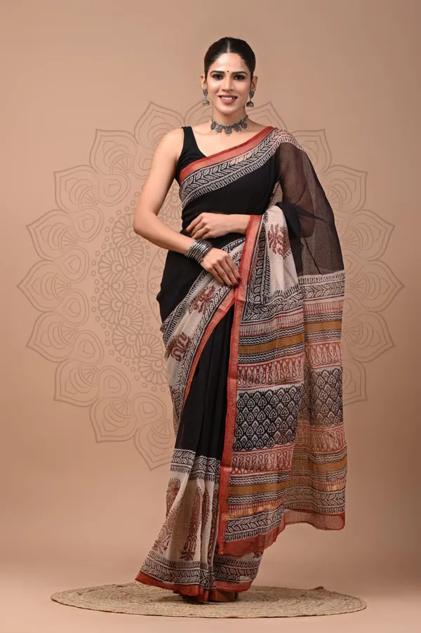 Black_Soft_Kota_doriya_Bagru_Print_Sarees_For_Women