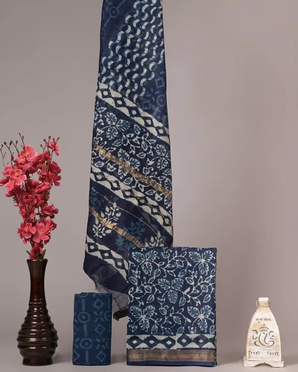 Blue_Silk_Blend_Ajrakh_Print_Unstitched_Suit_for_Women