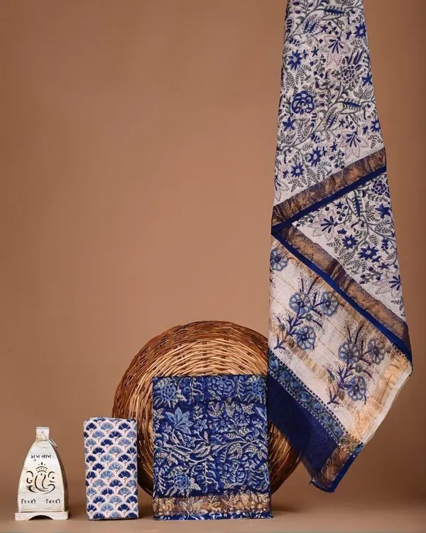Blue_Silk_Blend_Dabu_Print_Unstitched_Suit_for_Women