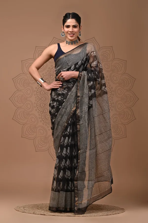 Black_Soft_Kota_doriya_Bagru_Print_Sarees_For_Women