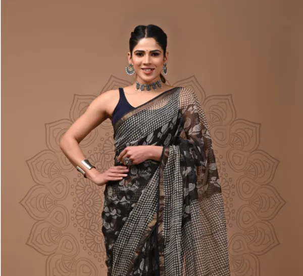 Black_Soft_Kota_doriya_Bagru_Print_Sarees_For_Women