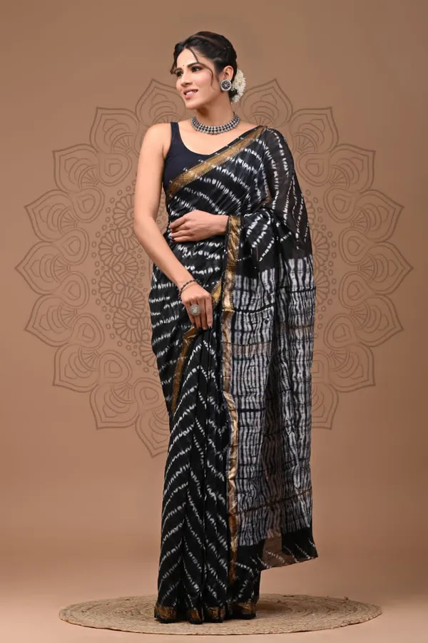 Black_Soft_Kota_doriya_Bagru_Print_Sarees_For_Women