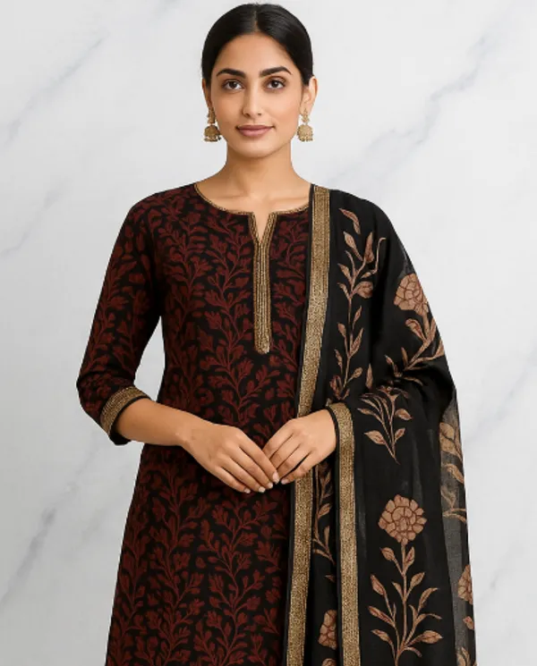Black__Silk_Blend_Hand_Block_Print_Unstitched_Suit_for_Women