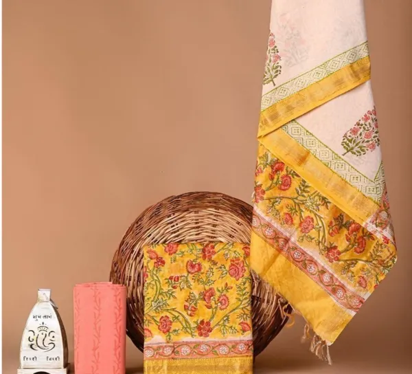 Yellow_Silk_Blend_Hand_Block_Print_Unstitched_Suit_for_Women