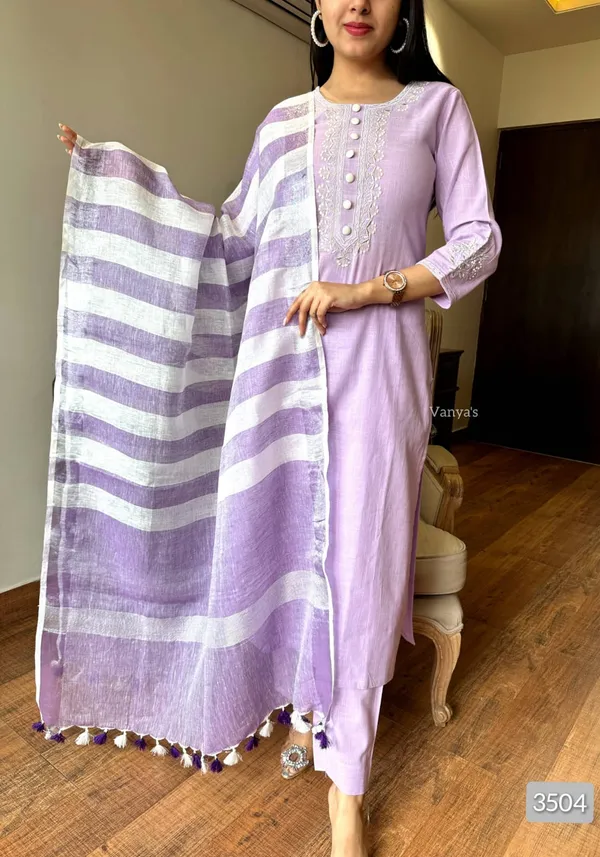 Handloom_cotton_suit_and_pure_Linen_dupatta_set_|For_Women