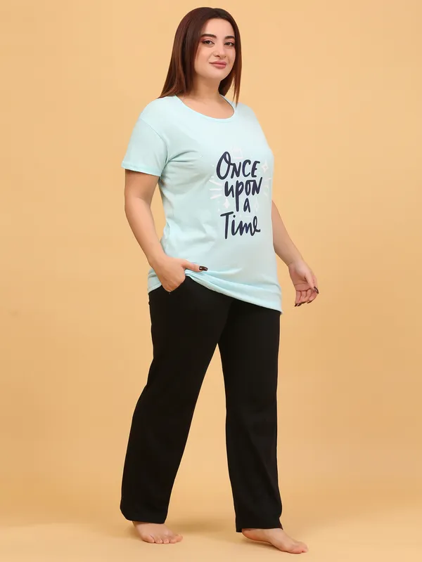 WOMEN_SHORT_TSHIRT_ONCE_UPON(SKY)_LOWER(BLACK)