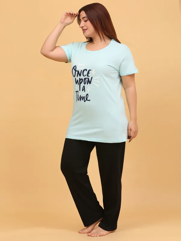 WOMEN_SHORT_TSHIRT_ONCE_UPON(SKY)_LOWER(BLACK)