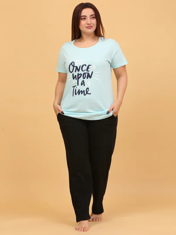 WOMEN_SHORT_TSHIRT_ONCE_UPON(SKY)_LOWER(BLACK)