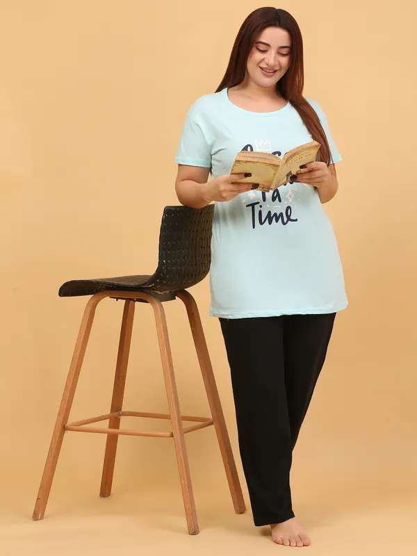 WOMEN_SHORT_TSHIRT_ONCE_UPON(SKY)_LOWER(BLACK)