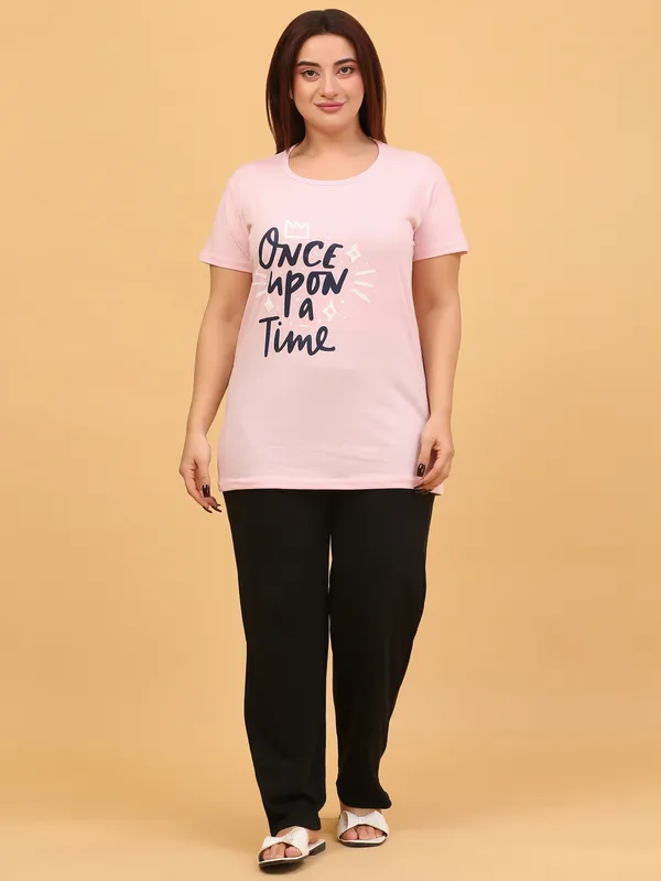 WOMEN_SHORT_TSHIRT_ONCE_UPON(LIGHT_PINK)_LOWER(BLACK)