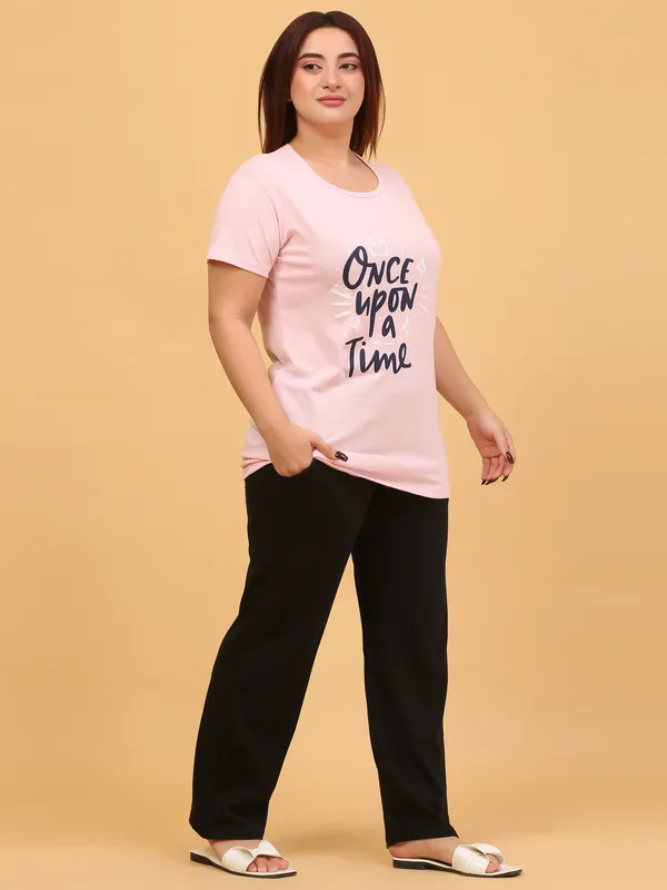 WOMEN_SHORT_TSHIRT_ONCE_UPON(LIGHT_PINK)_LOWER(BLACK)