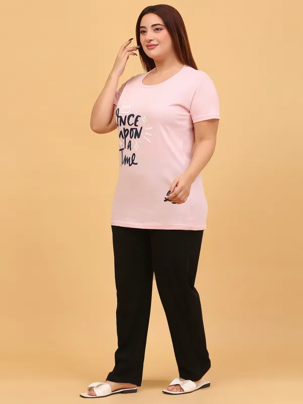 WOMEN_SHORT_TSHIRT_ONCE_UPON(LIGHT_PINK)_LOWER(BLACK)