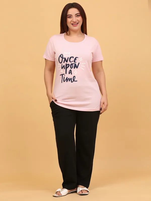 WOMEN_SHORT_TSHIRT_ONCE_UPON(LIGHT_PINK)_LOWER(BLACK)