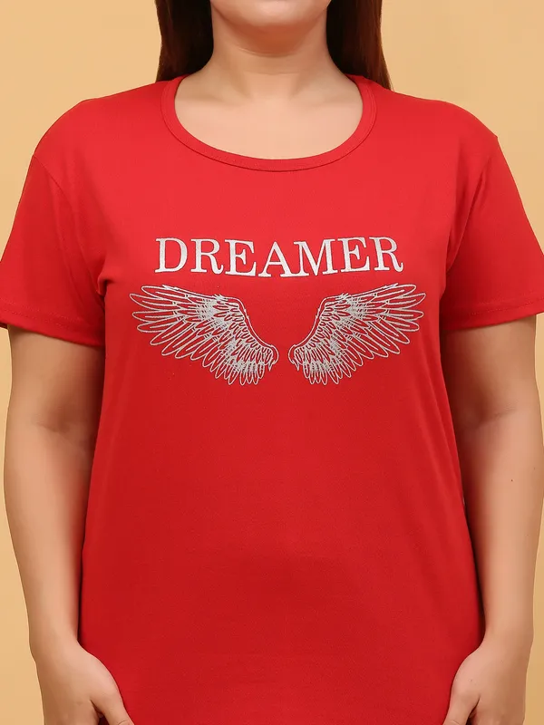 WOMEN_SHORT_TSHIRT_DREAMER(RED)_LOWER(BLACK)