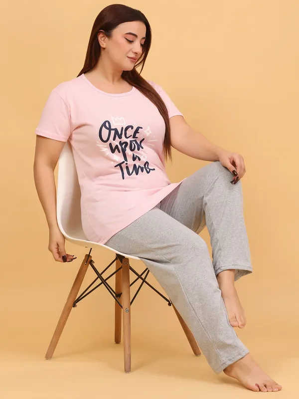WOMEN_SHORT_TSHIRT_ONCE_UPON(LIGHT_PINK)_LOWER(GREY)