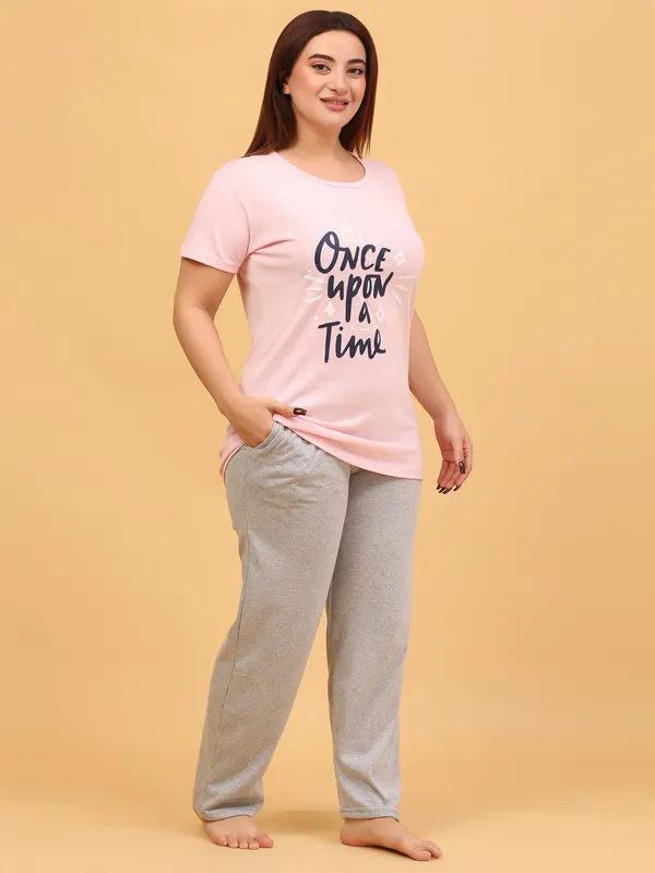 WOMEN_SHORT_TSHIRT_ONCE_UPON(LIGHT_PINK)_LOWER(GREY)