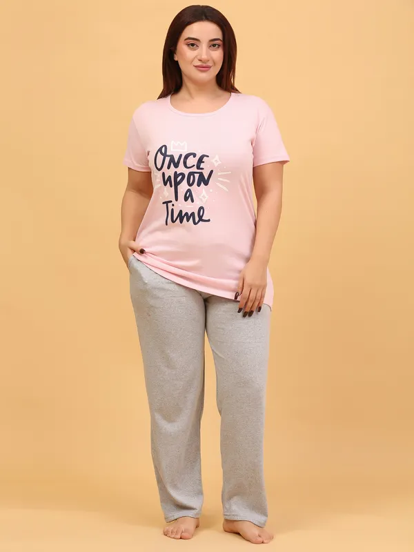 WOMEN_SHORT_TSHIRT_ONCE_UPON(LIGHT_PINK)_LOWER(GREY)