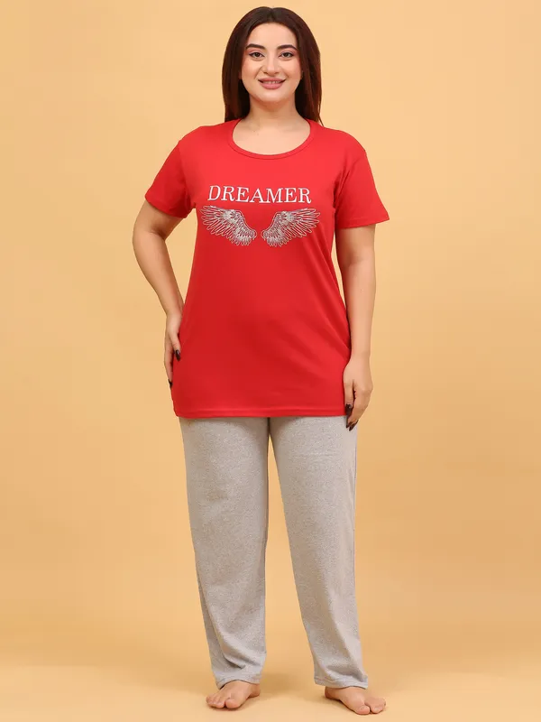 WOMEN_SHORT_TSHIRT_DREAMER(RED)_LOWER(GREY)