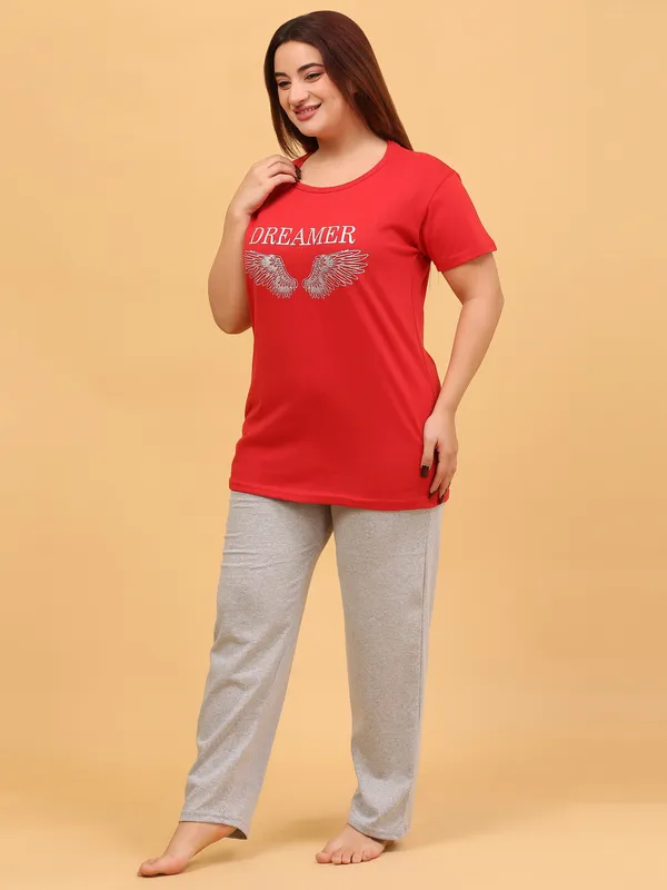 WOMEN_SHORT_TSHIRT_DREAMER(RED)_LOWER(GREY)