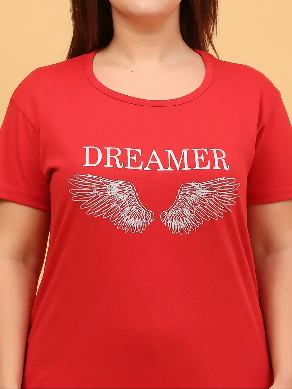 WOMEN_SHORT_TSHIRT_DREAMER(RED)_LOWER(GREY)