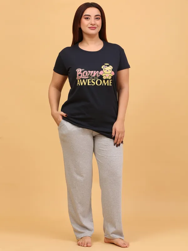 WOMEN_SHORT_TSHIRT_BORN(BLACK)_LOWER(GREY)