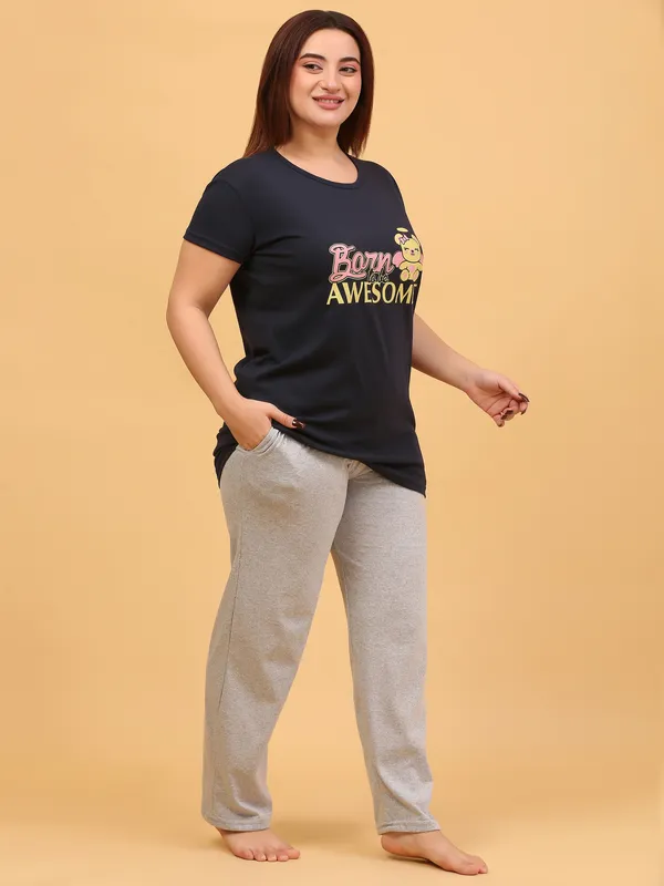 WOMEN_SHORT_TSHIRT_BORN(BLACK)_LOWER(GREY)